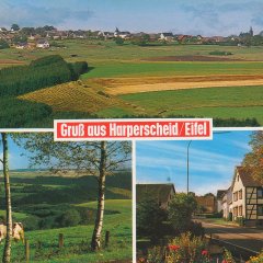 Diese Ansichtskarte aus Harperscheid befindet sich in der umfangreichen Bildersammlung des Schleidener Stadtarchivs. Es zeigt den Ort zum Höhepunkt der sommerlichen Vegetationsperiode um das Jahr 1970. (Ansichtskarte: SA Schleiden Bildsammlung)