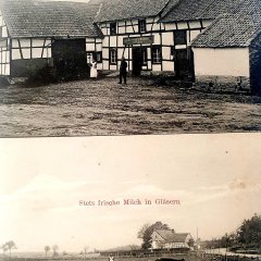 Ansichtskarte vor dem Ersten Weltkrieg mit Imagebildung für die Sommerfrische in der Eifel mit einer Abbildung der Wolfgartener Gastwirtschaft Palm und einer Werbung für frische Trinkmilch aus Gläsern… Foto: Archiv Manfred Lang/pp/Agentur ProfiPress