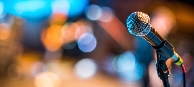 Detailaufnahme eines Mikrofons Kurkonzert im Musikpavillon im Kurpark Gemünd
