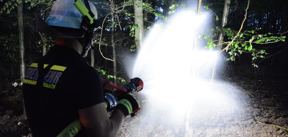 Bei einer Großübung der Freiwilligen Feuerwehr im Jahr 2023 wurde im Bereich Wolfgarten ein Waldbrand simuliert, um den Ernstfall zu üben. (© Oliver Geschwind)