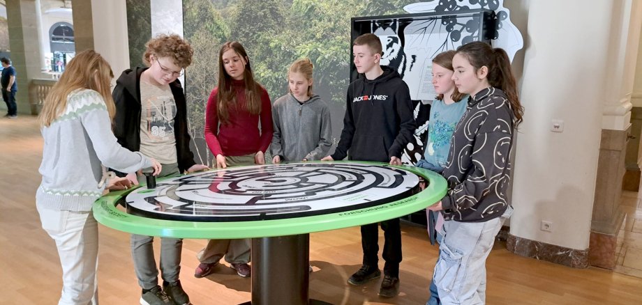 Schülerinnen und Schüler der Querbeet-AG interaktiv bei der Ausstellung Planet A im Museum König.