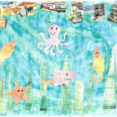 Den ersten Platz in der Altersklasse der Schulklassen eins und zwei belegte Lena Berners mit ihrer Collage „Müllsammelstelle Meer“.