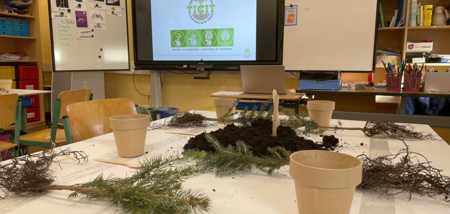 Rüdiger Nölleke und Niklas Hanf von der RICK Produktion GmbH aus Schleiden-Olef besuchen Drittklässler des Städtischen Grundschulver-bundes KGS Gemünd; hier in Dreiborn.