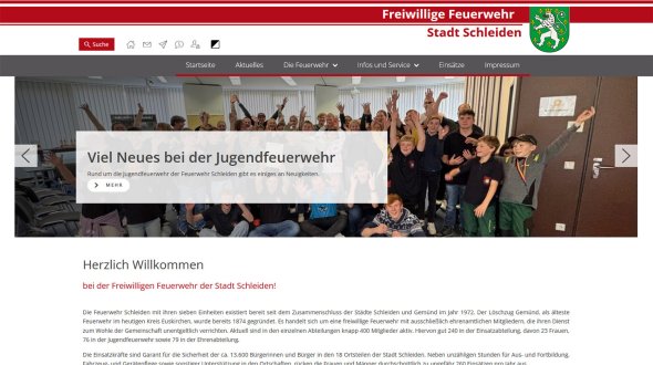 Screenshot der Website der Freiwilligen Feuerwehr Schleiden.