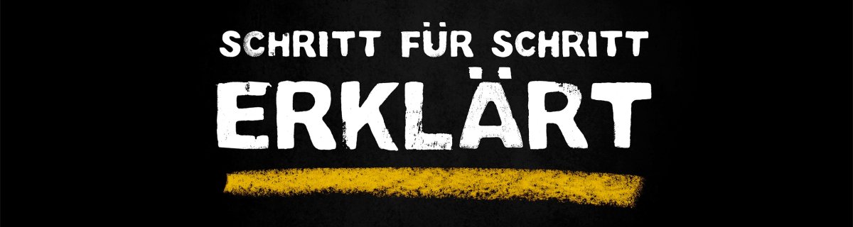 Schwarze Tafel oder Schild zeigt: Schritt für Schritt erklärt. Schwarze Tafel oder Schild zeigt: Schritt für Schritt erklärt.