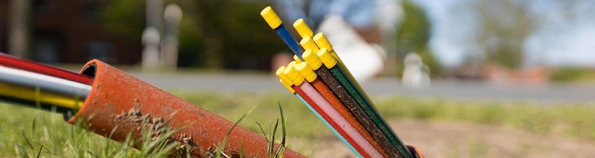 Glasfaserkabel schauen aus der Erde Glasfaserkabel schauen aus der Erde