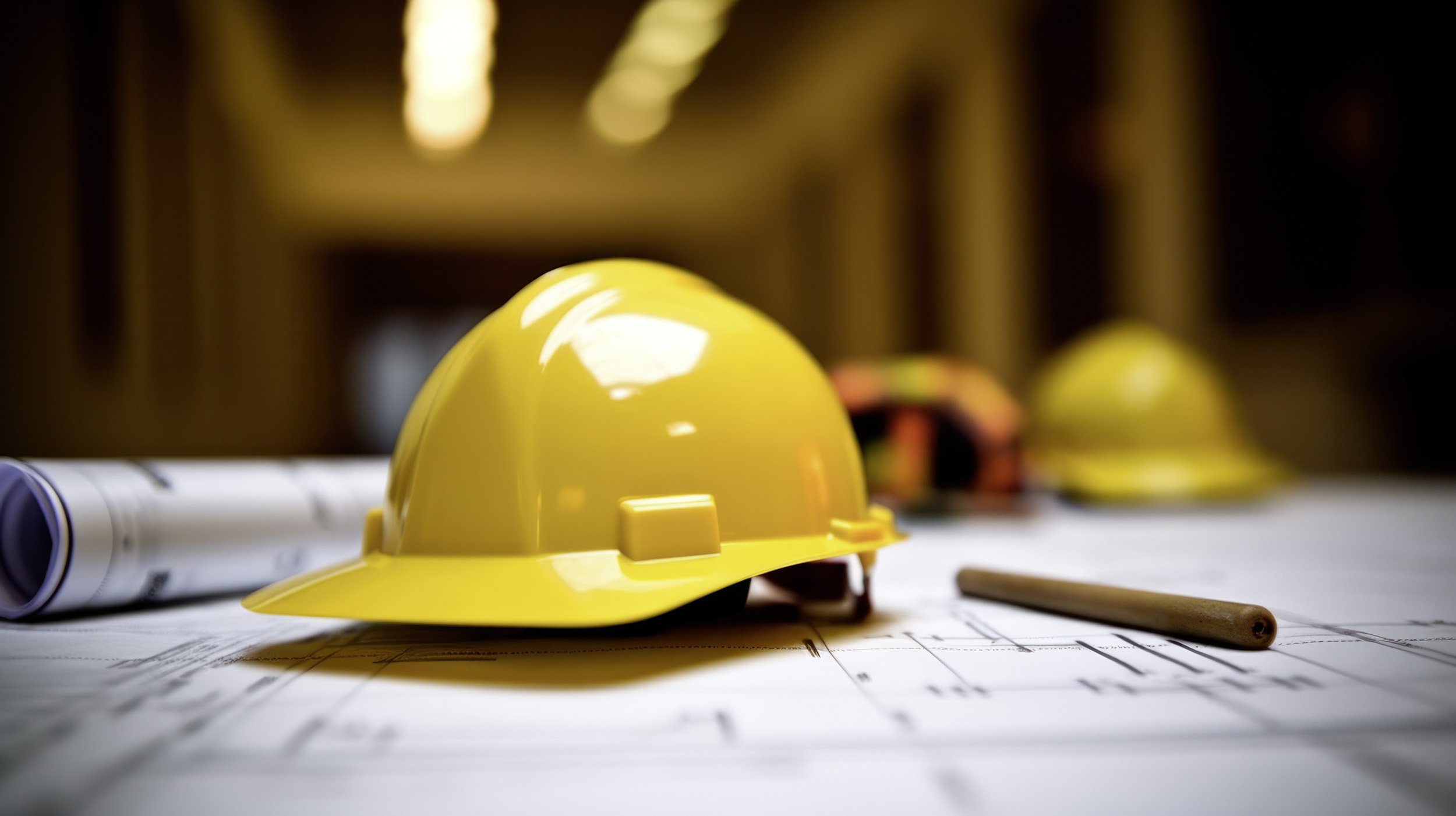 Gelber Bauhelm mit Zeichnungen und Stift. (© Margo Alexa / stock.adobe.com) Gelber Bauhelm mit Zeichnungen und Stift. (© Margo Alexa / stock.adobe.com)