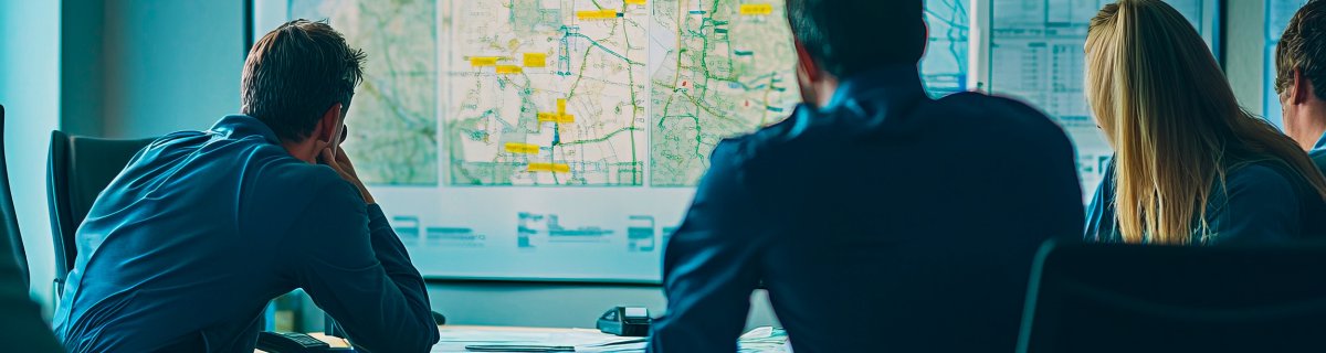 Lagebesprechung eines Teams bei einer Katastrophe. Lagebesprechung eines Teams bei einer Katastrophe.