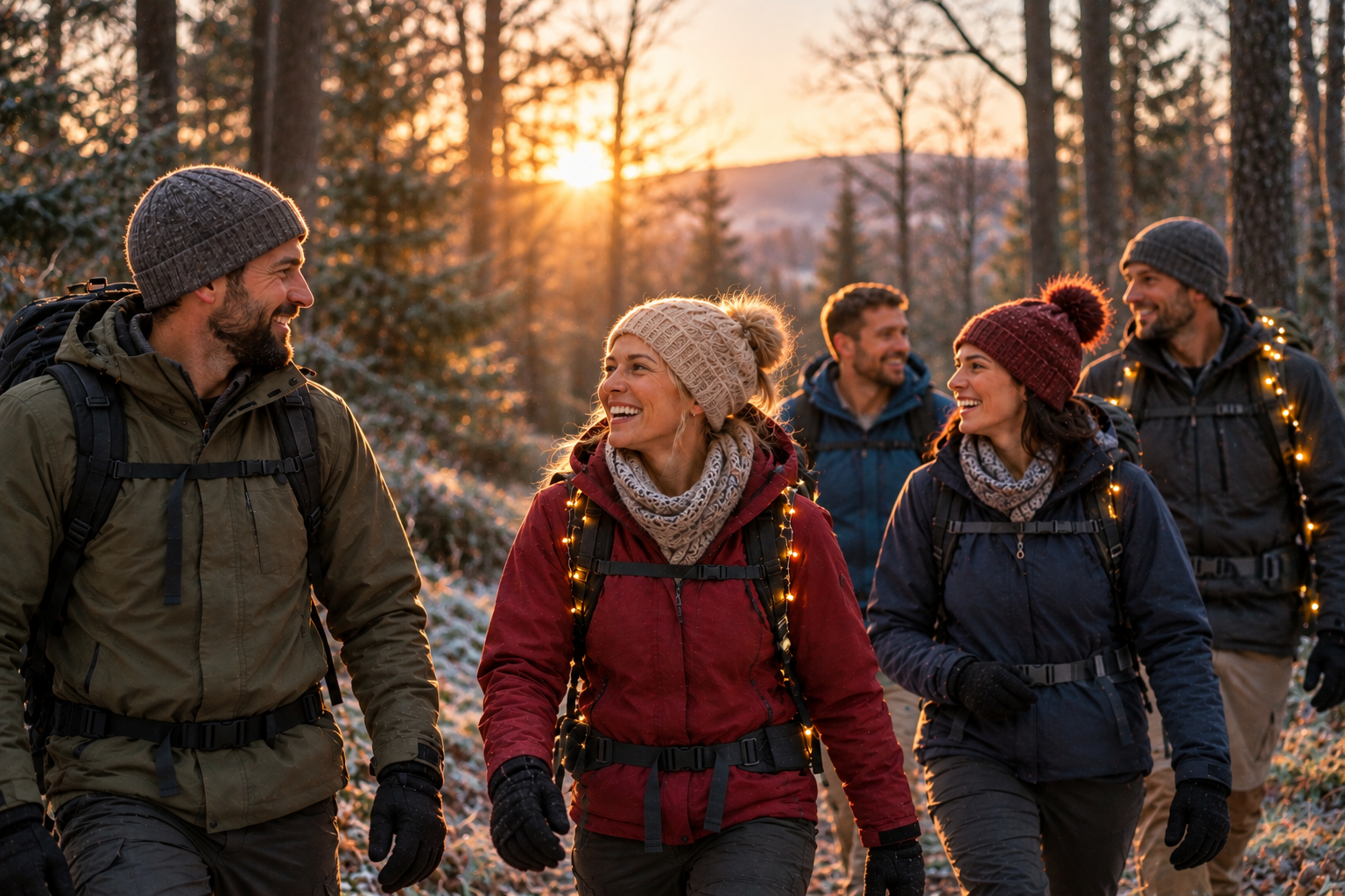 Gruppe Wanderer im Winter. Gruppe Wanderer im Winter.