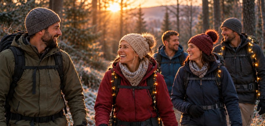 Gruppe Wanderer im Winter.