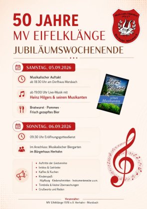 Flyer 50 Jahre Musikverein "Eifelklänge" 1976 e.V. Herhahn-Morsbach