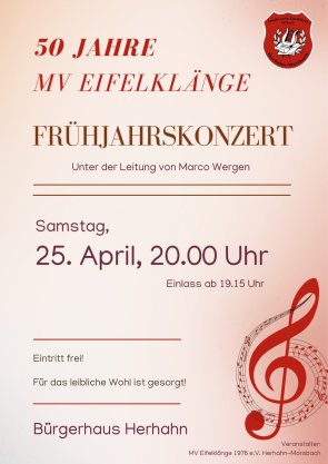 Plakat zum Frühjahrskonzert in Herhahn. Plakat zum Frühjahrskonzert in Herhahn.